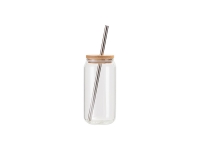 Sublimation Blanks 18oz/550ml Clear Can Glass Mug with bamboo lid &amp; metal straw