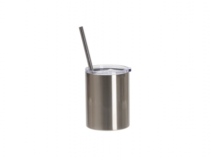 Sublimation Blanks 13oz/400ml Stainless Steel Coffee Cup with Clear Flat Lid (Silver)