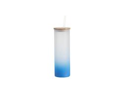 Copo Vidro Fosco 20oz/600ml com canudo e Tampa de bambu (Fosco, Degradado Azul Claro)