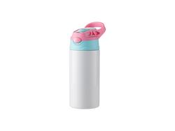 12oz/360ml Kids Stainless Steel Bottle With Silicon Straw &amp;Pink Cap(White)