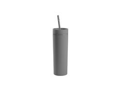 Vaso Plástico Doble Capa 16oz/473ml con Tapa y Pajita (Gris Claro, Pintado) 