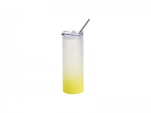 Sublimation Blanks 25oz/750ml Glass Skinny Tumbler with Plastic Straw&amp;Lid (Frosted, Gradient Lemon Yellow)