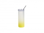 Sublimation Blanks 25oz/750ml Glass Skinny Tumbler with Plastic Straw&amp;Lid (Frosted, Gradient Lemon Yellow)