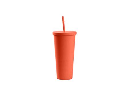 Copo Plástico Dupla Capa 24oz/700ml com Tampa e Canudo (Vermelho Coral, Pintado)