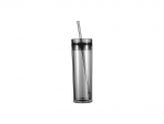 16oz/473ml Double Wall Clear Plastic Skinny Tumbler with Straw &amp; Lid (Gray)