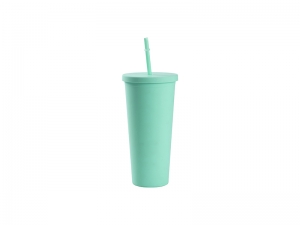 24oz/700ml Double Wall Plastic Tumbler with Straw &amp; Lid (Paint, Light Green)