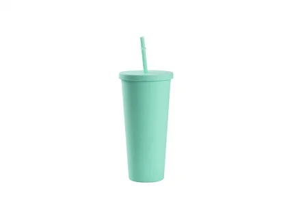 24OZ/700ml Double Wall Plastic Tumbler with Straw & Lid (Coral Red, Paint)