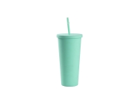 24oz/700ml Double Wall Plastic Tumbler with Straw &amp; Lid (Paint, Light Green)