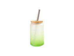 Copo Vidro 13oz/400ml Cor Degradado Verde com Tampa de bambu e canudo de inox