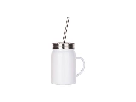 17OZ/500ml Acero Inoxidable Mason Jar con Straw(Blanco)