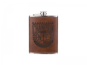 Sublimation 8oz Stainless Steel Hip Flask with PU Cover(Dark Brown)