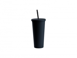 24oz/700ml Double Wall Plastic Tumbler with Straw &amp; Lid (Paint, Black)