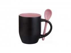 Mug magique avec cuillère pour sublimation – noir mat avec intérieur rose