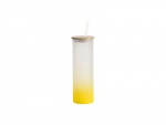 Sublimation Blanks 20oz/600ml Glass Skinny Tumbler w/Straw &amp; Bamboo Lid(Frosted, Gradient Yellow)