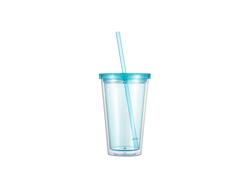 Vaso Plástico Doble Capa 24OZ/700ml con Tapa y Pajita (Azul Celeste)