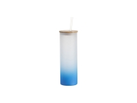 Sublimation Blanks 20oz/600ml Glass Skinny Tumbler w/Straw &amp; Bamboo Lid(Frosted, Gradient Light Blue)