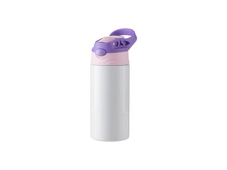 Garrafa Infantil Inox com Canudo de Silicone e Tampa Roxa de 12oz/360ml (Branco)