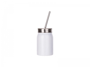 17oz/500ml Sublimation Stainless Steel Mason Tumbler with Straw (White)