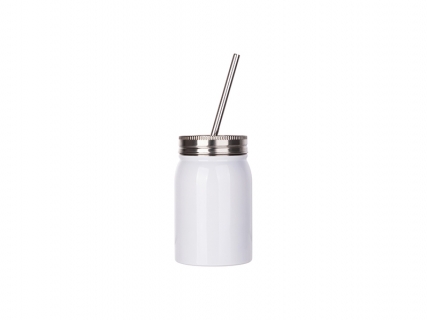 17oz/500ml Sublimation Stainless Steel Mason Tumbler with Straw (White)