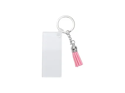 Sublimation Blanks Acrylic Keyring W/ White Tassel (Heart, 5*5*0.4