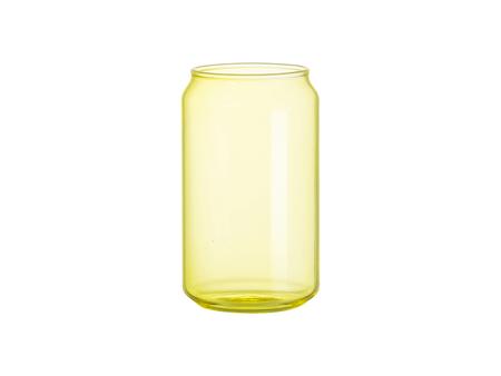 Vaso de Cristal con Forma de Lata 13oz/400ml Full color con tapa de bambú (Amarillo)