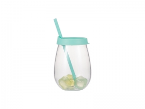 10oz/300ml Clear Plastic Stemless Cup (Light Green, w/ Reusable Ice Cubes)