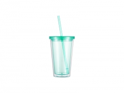 16oz/473ml Double Wall Clear Plastic Tumbler with Straw &amp; Lid (Light Green)