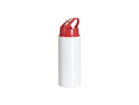 Botella Aluminio Blanca 20oz/600ml con Tapa roja y pajita