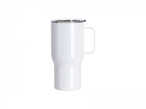 Sublimation Blanks 22oz/650ml Stainless Steel Travel Tumbler with Clear Flat Lid &amp; Handle (White)