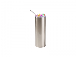 20oz/600ml SS Sublimation Blank Silver Tumbler with Color Fake Crushed Ice Topper Lid