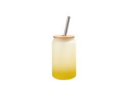 Copo Vidro 13oz/400ml Cor Degradado Amarelo com Tampa de bambu e canudo de inox