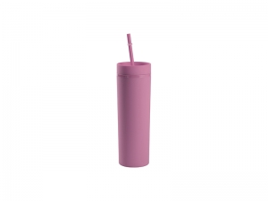 16oz/473ml Double Wall Plastic Skinny Tumbler with Straw &amp; Lid (Paint, Light Purple)