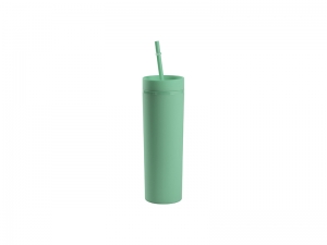 16oz/473ml Double Wall Plastic Skinny Tumbler with Straw &amp; Lid (Paint, Light Green)