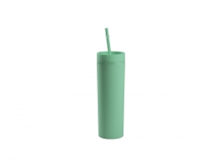 16oz/473ml Double Wall Plastic Skinny Tumbler with Straw &amp; Lid (Paint, Light Green)