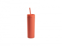 16oz/473ml Double Wall Plastic Skinny Tumbler with Straw &amp; Lid (Paint, Coral Red)