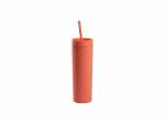 16oz/473ml Double Wall Plastic Skinny Tumbler with Straw &amp; Lid (Paint, Coral Red)