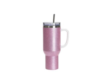 Vaso de viaje con purpurina de acero inoxidable de 40 oz / 1200 ml con tapa y pajita (Rosa)