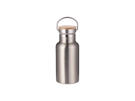 Sublimation 350ml/12oz Portable Bamboo Lid Stainless Steel Bottle (Silver)