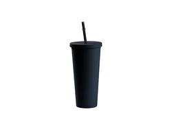 Vaso Plástico Doble Capa 24OZ/700ml con Tapa y Pajita (Negro, Pintado)