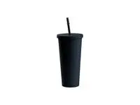 Vasos de plástico negro mate con tapas y pajillas, vaso reutilizable para  frío, 24 onzas, paquete de…Ver más Vasos de plástico negro mate con tapas y