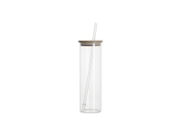 Sublimation Blanks 20oz/600ml Glass Skinny Tumbler w/Straw &amp; Bamboo Lid w/Straw &amp; Bamboo Lid(Clear)