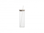 Sublimation Blanks 20oz/600ml Glass Skinny Tumbler w/Straw &amp; Bamboo Lid w/Straw &amp; Bamboo Lid(Clear)