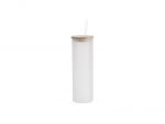 Sublimation Blanks 20oz/600ml Glass Skinny Tumbler w/Straw &amp; Bamboo Lid w/Straw &amp; Bamboo Lid(Frosted)