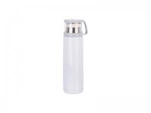 Sublimation 17oz/500ml Stainless Steel Flask w/ Clear Cup Cap (White) MOQ:2000