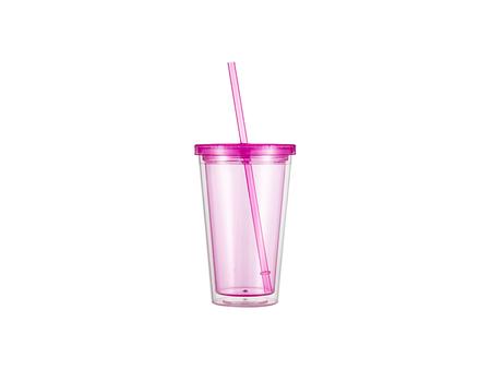 Vaso Plástico Doble Capa 24OZ/700ml con Tapa y Pajita (Fúcsia)