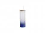 Sublimation Blanks 20oz/600ml Glass Skinny Tumbler w/Straw &amp; Bamboo Lid(Frosted, Gradient Dark Blue)