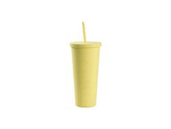 Vaso Plástico Doble Capa 24OZ/700ml con Tapa y Pajita (Amarillo, Pintado)