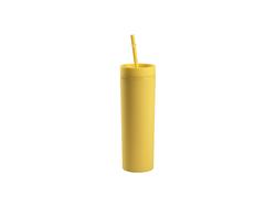 Vaso Plástico Doble Capa 16oz/473ml con Tapa y Pajita (Amarillo, Pintado) 