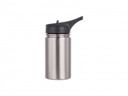 Garrafa Inox 12oz/350ml com Canudo Deportivo e tampa Portátil (Prateado)