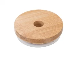 Bamboo Lid with Straw Hole and Silicone Ring Gasket for BN26